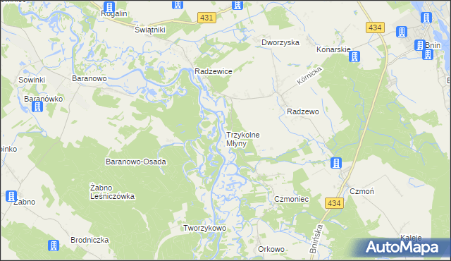 mapa Trzykolne Młyny, Trzykolne Młyny na mapie Targeo