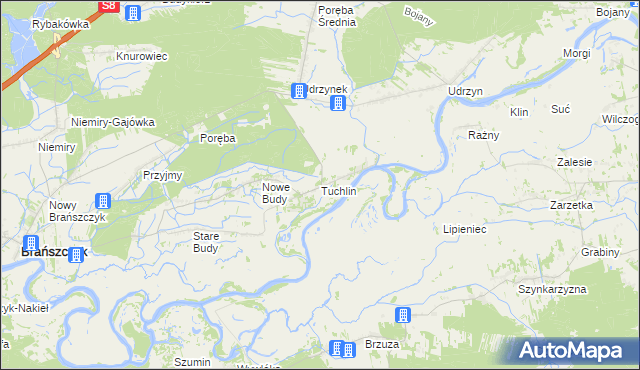 mapa Tuchlin gmina Brańszczyk, Tuchlin gmina Brańszczyk na mapie Targeo