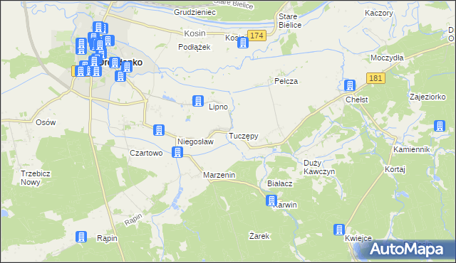 mapa Tuczępy gmina Drezdenko, Tuczępy gmina Drezdenko na mapie Targeo