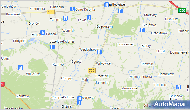 mapa Tur gmina Wartkowice, Tur gmina Wartkowice na mapie Targeo