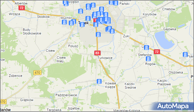 mapa Turkowice gmina Turek, Turkowice gmina Turek na mapie Targeo