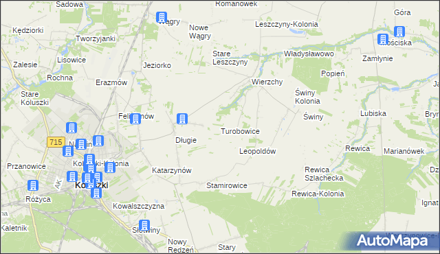 mapa Turobowice gmina Koluszki, Turobowice gmina Koluszki na mapie Targeo