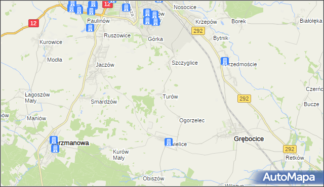 mapa Turów gmina Głogów, Turów gmina Głogów na mapie Targeo