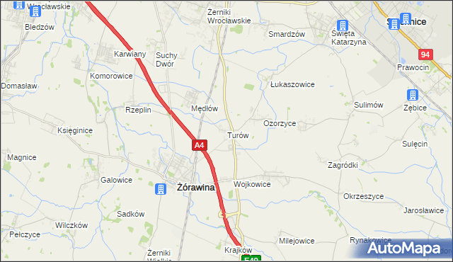 mapa Turów gmina Żórawina, Turów gmina Żórawina na mapie Targeo