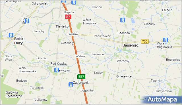 mapa Turowice gmina Jasieniec, Turowice gmina Jasieniec na mapie Targeo