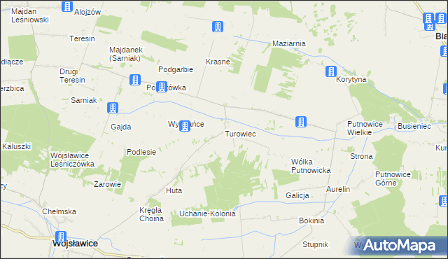 mapa Turowiec gmina Wojsławice, Turowiec gmina Wojsławice na mapie Targeo