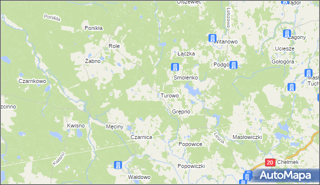 mapa Turowo gmina Miastko, Turowo gmina Miastko na mapie Targeo