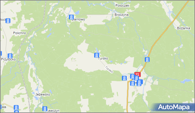 mapa Tursko gmina Miastko, Tursko gmina Miastko na mapie Targeo