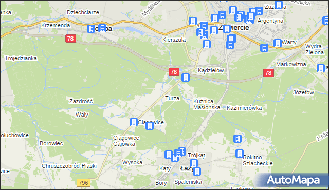 mapa Turza gmina Łazy, Turza gmina Łazy na mapie Targeo