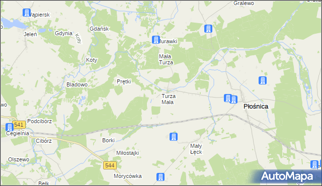 mapa Turza Mała gmina Płośnica, Turza Mała gmina Płośnica na mapie Targeo