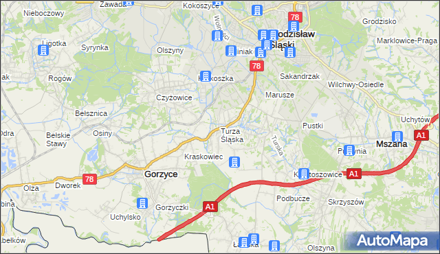 mapa Turza Śląska, Turza Śląska na mapie Targeo