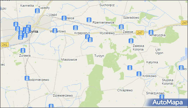 mapa Turzyn gmina Kcynia, Turzyn gmina Kcynia na mapie Targeo