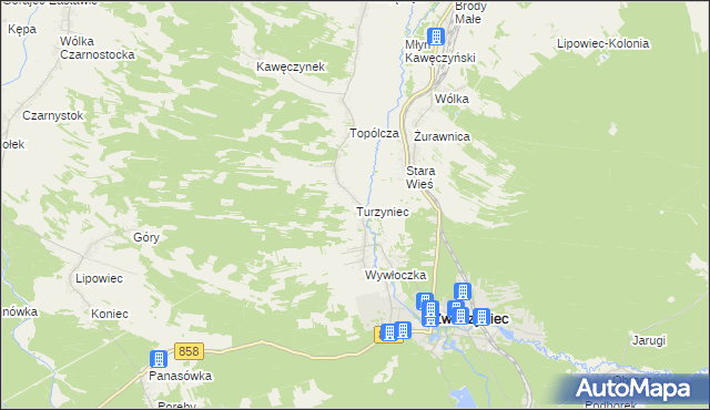 mapa Turzyniec gmina Zwierzyniec, Turzyniec gmina Zwierzyniec na mapie Targeo