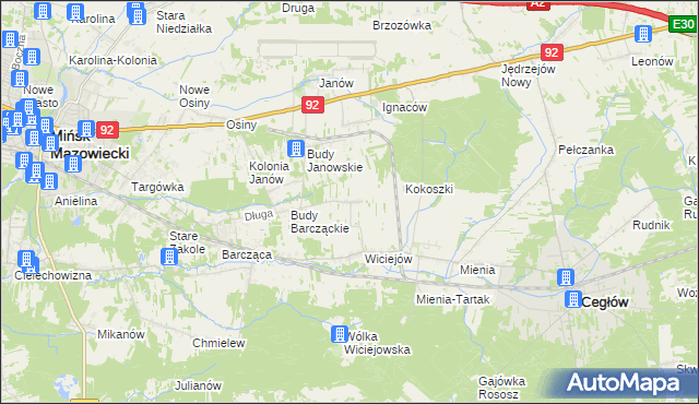 mapa Tyborów gmina Cegłów, Tyborów gmina Cegłów na mapie Targeo