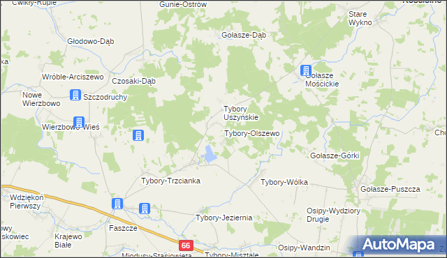 mapa Tybory-Olszewo, Tybory-Olszewo na mapie Targeo