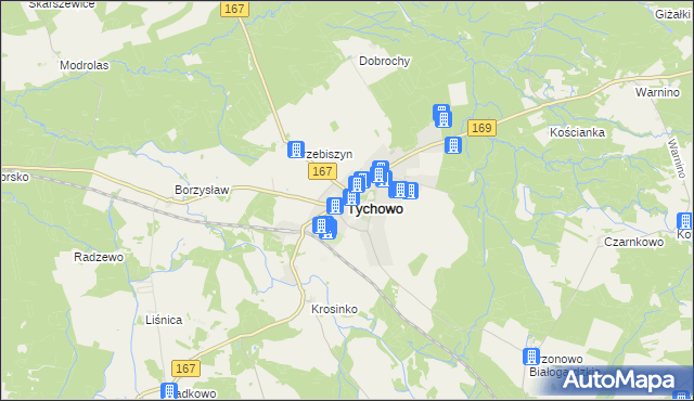 mapa Tychowo powiat białogardzki, Tychowo powiat białogardzki na mapie Targeo