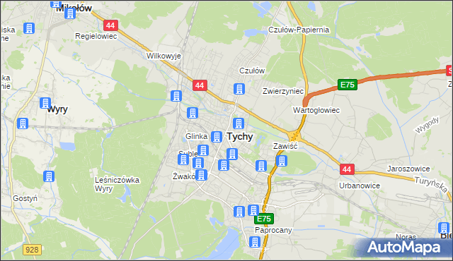 mapa Tychów, Tychy na mapie Targeo