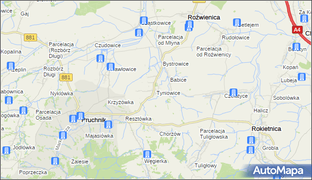 mapa Tyniowice, Tyniowice na mapie Targeo