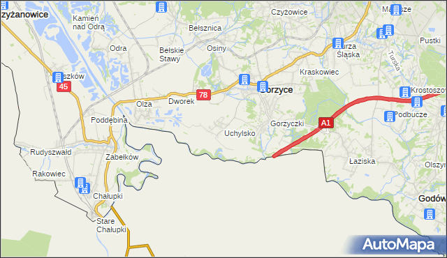 mapa Uchylsko, Uchylsko na mapie Targeo