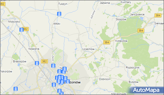 mapa Uciechów gmina Dzierżoniów, Uciechów gmina Dzierżoniów na mapie Targeo