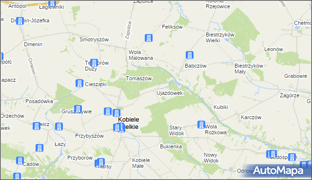 mapa Ujazdówek gmina Kobiele Wielkie, Ujazdówek gmina Kobiele Wielkie na mapie Targeo