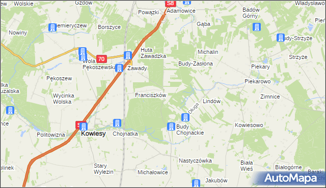 mapa Ulaski gmina Kowiesy, Ulaski gmina Kowiesy na mapie Targeo