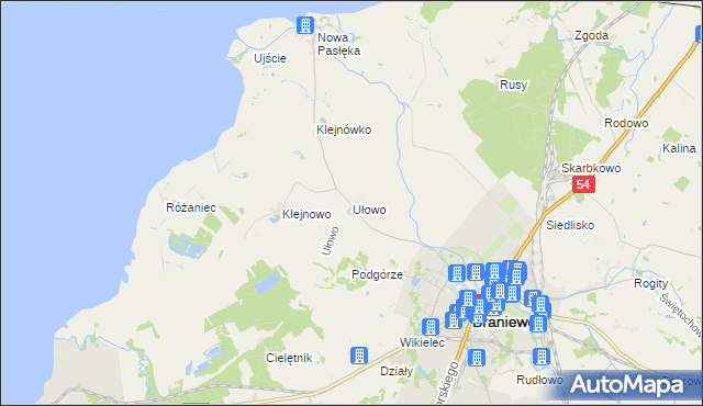 mapa Ułowo, Ułowo na mapie Targeo