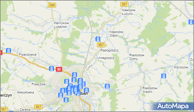 mapa Uniegoszcz, Uniegoszcz na mapie Targeo