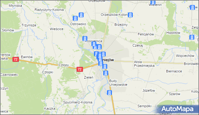 mapa Uniejów, Uniejów na mapie Targeo