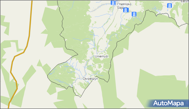 mapa Uniemyśl gmina Lubawka, Uniemyśl gmina Lubawka na mapie Targeo