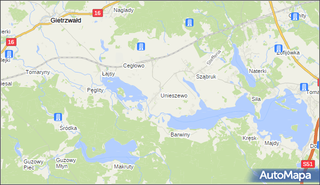 mapa Unieszewo, Unieszewo na mapie Targeo