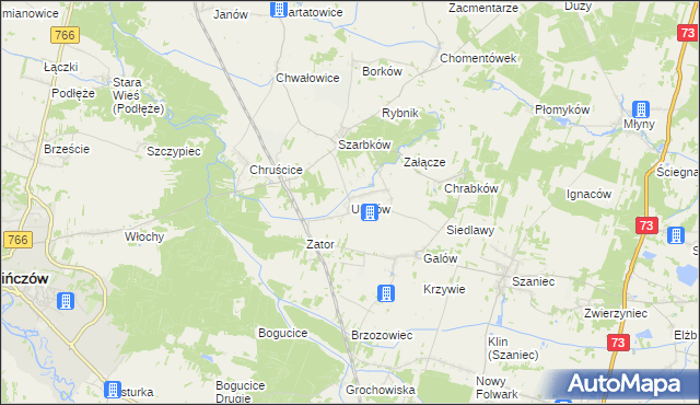 mapa Uników gmina Pińczów, Uników gmina Pińczów na mapie Targeo