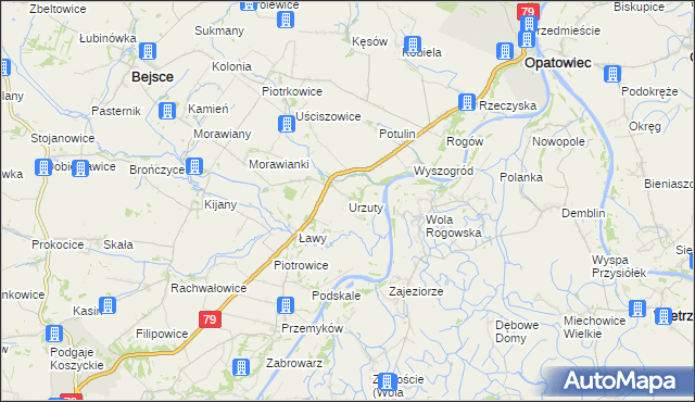 mapa Urzuty gmina Opatowiec, Urzuty gmina Opatowiec na mapie Targeo