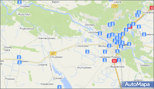 mapa Uścikowo gmina Oborniki, Uścikowo gmina Oborniki na mapie Targeo