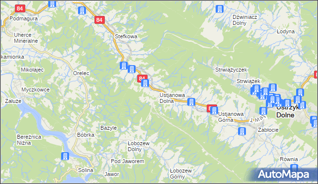 mapa Ustjanowa Dolna, Ustjanowa Dolna na mapie Targeo