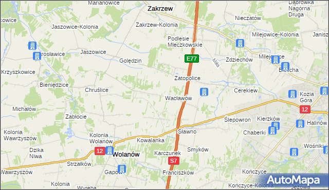 mapa Wacławów gmina Wolanów, Wacławów gmina Wolanów na mapie Targeo