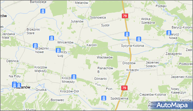 mapa Wacławów gmina Zwoleń, Wacławów gmina Zwoleń na mapie Targeo