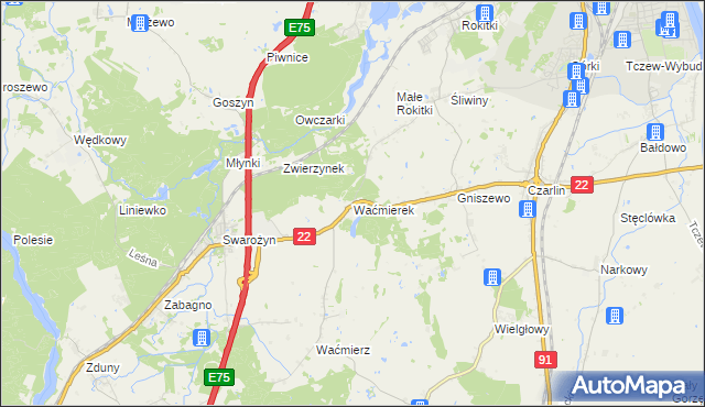 mapa Waćmierek, Waćmierek na mapie Targeo