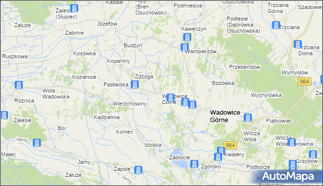 mapa Wadowice Dolne, Wadowice Dolne na mapie Targeo