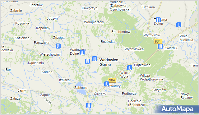 mapa Wadowice Górne, Wadowice Górne na mapie Targeo