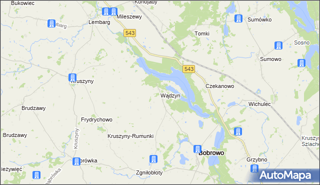 mapa Wądzyn gmina Bobrowo, Wądzyn gmina Bobrowo na mapie Targeo