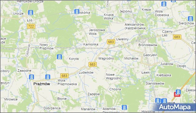 mapa Wągrodno gmina Prażmów, Wągrodno gmina Prażmów na mapie Targeo
