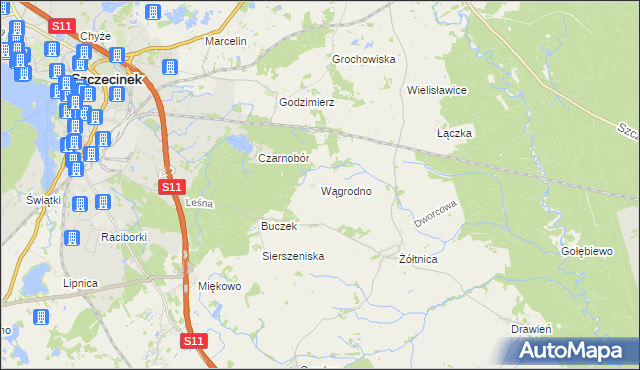 mapa Wągrodno gmina Szczecinek, Wągrodno gmina Szczecinek na mapie Targeo