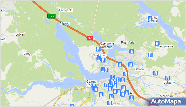 mapa Wałdowo gmina Ostróda, Wałdowo gmina Ostróda na mapie Targeo