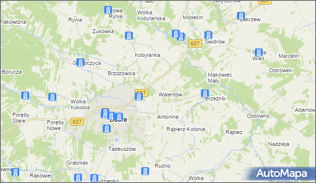 mapa Walentów gmina Dobre, Walentów gmina Dobre na mapie Targeo