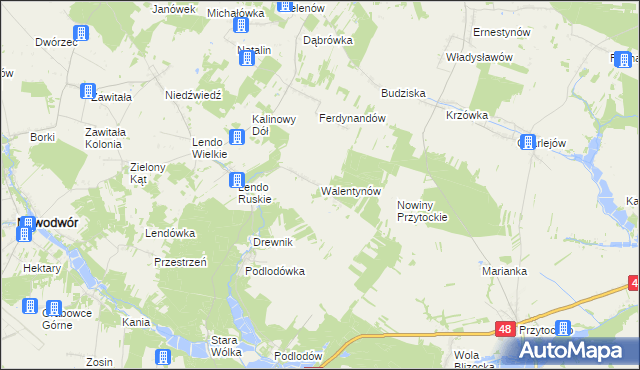 mapa Walentynów gmina Jeziorzany, Walentynów gmina Jeziorzany na mapie Targeo