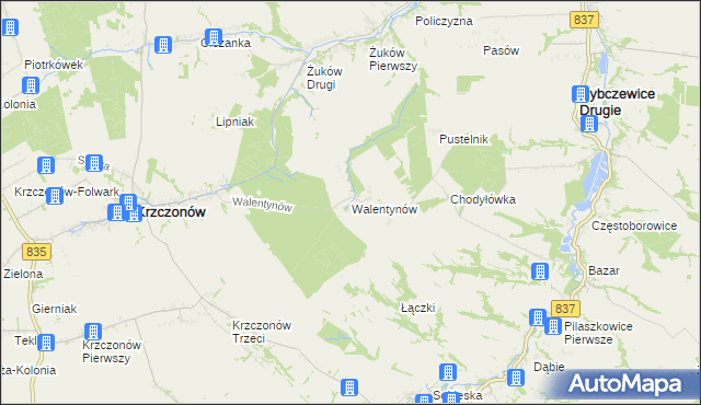 mapa Walentynów gmina Krzczonów, Walentynów gmina Krzczonów na mapie Targeo