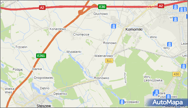 mapa Walerianowo gmina Komorniki, Walerianowo gmina Komorniki na mapie Targeo