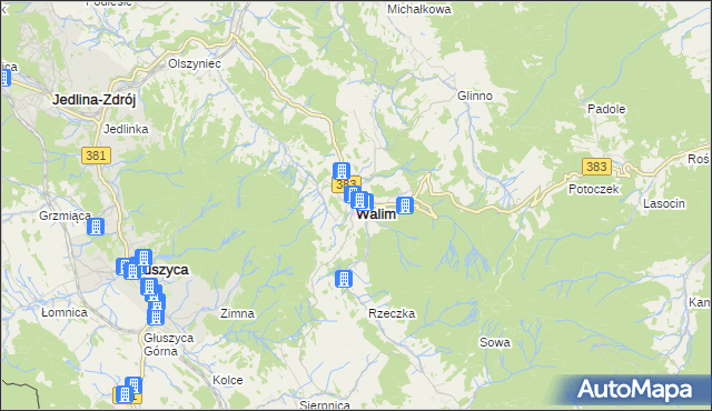 mapa Walim powiat wałbrzyski, Walim powiat wałbrzyski na mapie Targeo