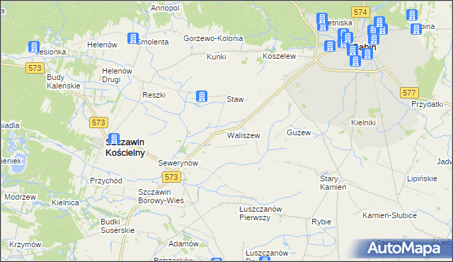 mapa Waliszew gmina Szczawin Kościelny, Waliszew gmina Szczawin Kościelny na mapie Targeo